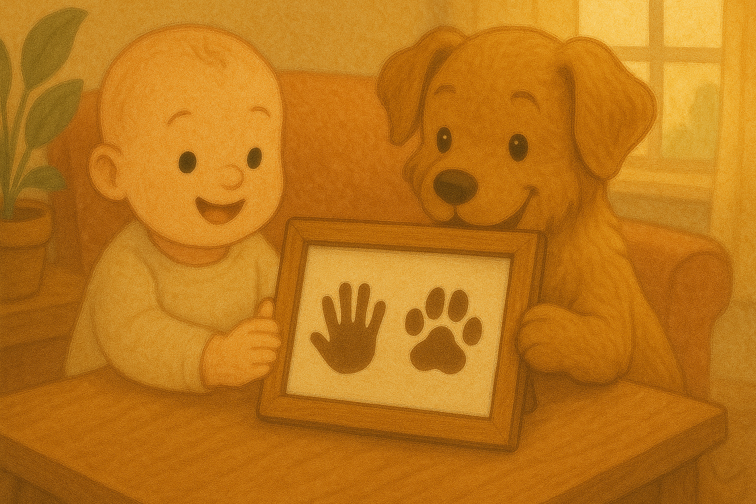 Hond en baby zijn blij, de afdrukken zijn ingelijst!